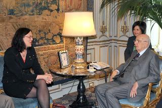 Il Presidente Giorgio Napolitano con Cecilia Malmstrom, Commissario Europeo per gli Affari Interni, durante i colloqui