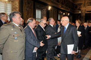 Il Presidente Giorgio Napolitano in occasione dell'incontro con le rappresentanze delle Associazioni Combattentistiche, d'Arma e Partigiane