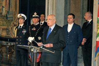 Il Presidente Giorgio Napolitano durante il suo intervento in occasione dell'incontro con le rappresentanze delle Associazioni Combattentistiche, d'Arma e Partigiane