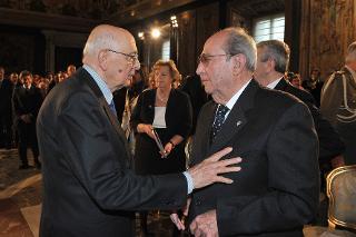 Il Presidente Giorgio Napolitano con Gerardo Agostini, Presidente della Confederazione Italiana fra le Associazioni Combattentistiche e Partigiane nella ricorrenza del 67° Anniversario della Liberazione