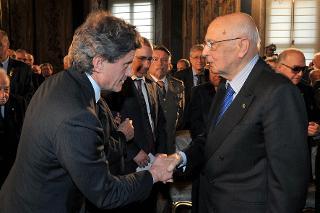 Il Presidente Giorgio Napolitano con Gianni Alemanno, Sindaco di Roma nella ricorrenza del 67° Anniversario della Liberazione