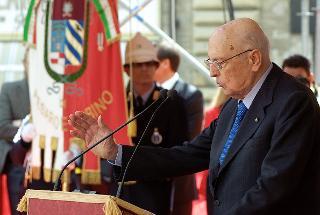Il Presidente Giorgio Napolitano rivolge il suo indirizzo di saluto in occasione della cerimonia per la celebrazione del 67° Anniversario della Liberazione