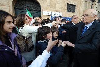 Il Presidente Giorgio Napolitano al termine della visita a Casa Leopardi