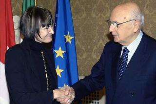 Il Presidente Giorgio Napolitano con Micheline Calmy-Rey, Presidente della Confederazione Svizzera