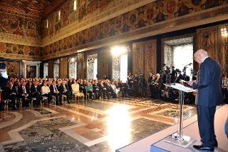 Il Presidente Giorgio Napolitano durante il suo intervento in occasione della celebrazione della Festa del Lavoro