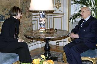 Il Presidente Giorgio Napolitano a colloquio con Micheline Calmy-Rey, Presidente della Confederazione Svizzera