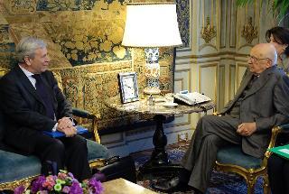 Il Presidente Giorgio Napolitano nel corso dei colloqui con Nicolas Bratza, Presidente della Corte europea dei diritti dell'Uomo