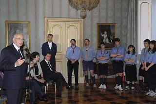 Il Presidente Giorgio Napolitano nel corso dell'incontro con una delegazione della Federazione Italiana dello Scautismo in occasione del centenario di fondazione del movimento Scout