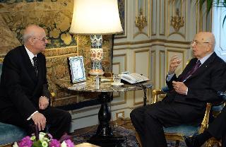 Il Presidente Giorgio Napolitano nel corso dei colloqui con Gianfranco Ciani, Procuratore Generale della Corte Suprema di Cassazione