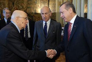 Il Presidente Giorgio Napolitano accoglie Recep Tayyp Erdogan, Primo Ministro della Repubblica Turca