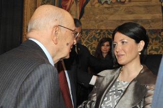 Il Presidente Giorgio Napolitano con Silvia Giralucci nel corso della cerimonia del Giorno della Memoria dedicato alle vittime del terrorismo