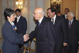 Il Presidente Giorgio Napolitano con Chiara Sapigni, Presidente della Federazione Italiana dello Scautismo in occasione del centenario di fondazione del movimento Scout