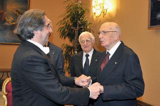 Il Presidente Giorgio Napolitano con il Maestro Muti in occasione del concerto per il settimo anniversario di Pontificato del Santo Padre Benedetto XVI