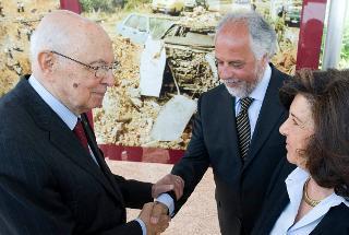 Il Presidente Giorgio Napolitano saluta Alfredo Morvillo, Procuratore Capo di Termini Imerese, fratello di Francesca Morvillo, e il Ministro della Giustizia Paola Severino