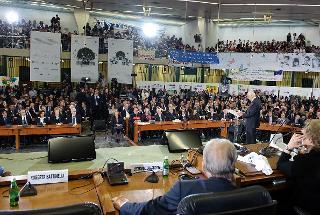 Il Presidente Giorgio Napolitano nel corso del suo intervento nell'aula bunker di Palermo, in occasione della cerimonia commemorativa del Giudice Giovanni Falcone, nel ventennale dell'assasinio