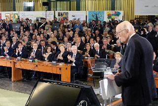 Il Presidente Giorgio Napolitano nel corso del suo intervento nell'aula bunker di Palermo, in occasione della cerimonia commemorativa del Giudice Giovanni Falcone, nel ventennale dell'assasinio