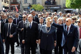 Il Presidente Giorgio Napolitano durante il trasferimento alla Chiesa Matrice San Martino