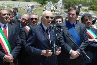 Il Presidente Giorgio Napolitano durante il suo intervento a Portella della Ginestra