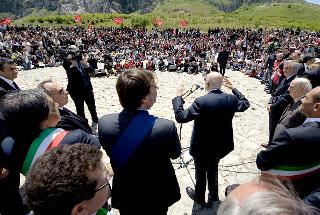 Il Presidente della Repubblica Giorgio Napolitano durante il suo intervento a Portella della Ginestra