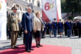 Il Presidente Giorgio Napolitano e il Ministro dell'Interno Anna Maria Cancellieri al loro arrivo a Piazza del Popolo in occasione del 160° anniversario della fondazione della Polizia di Stato
