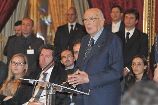Il Presidente Giorgio Napolitano durante il suo intervento in occasione deell'incontro &quot;Le domande dei giovani&quot;