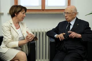 Il Presidente Giorgio Napolitano nel corso dei colloqui con il Rettore dell'Ateneo degli Studi di Udine Crisitiana Compagno