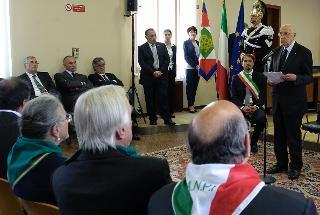 Il Presidente Giorgio Napolitano rivolge il suo indirizzo di saluto in occasione dell'incontro con la Giunta e il Consiglio Comunale alla presenza di una rappresentanza dell'ANPI dell'Associazione Partigiani di Osoppo