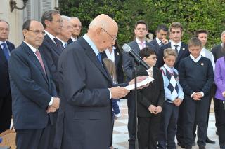 Il Presidente Giorgio Napolitano durante il suo intervento in occasione del ricevimento per l'anniversario della nascita della Repubblica