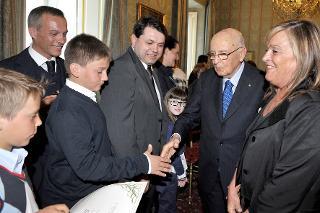 Il Presidente Giorgio Napolitano nel corso dell'incontro con i nuovi Alfieri della Repubblica