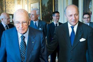 Il Presidente Giorgio Napolitano con il Ministro degli Esteri della Repubblica Francese Laurent Fabius