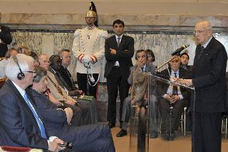 Il Presidente Giorgio Napolitano durante il suo intervento in occasione dell'Assemblea Generale Annuale dell'Organizzazione Mondiale degli Agricoltori -World Farmers'