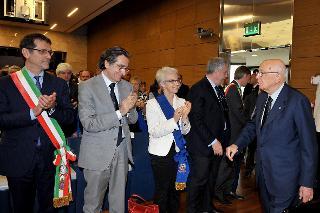 Il Presidente Giorgio Napolitano nel corso dell'incontro con le istituzioni in occasione della visita nelle zone terremotate dell'Emilia Romagna