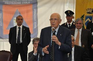 Il Presidente durante il suo intervento in occasione della visita nelle zone terremotate dell'Emilia Romagna
