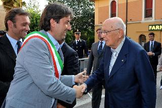Il Presidente Giorgio Napolitano con il Sindaco di Sant'Agostino, Fabrizio Toselli
