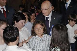 Il Presidente Giorgio Napolitano durante l'incontro con una delegazione di circa duecento alunni