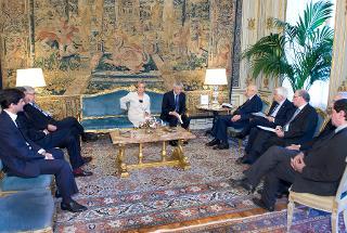 Il Presidente Giorgio Napolitano nel corso dei colloqui con Giovanni Pitruzzella, Presidente dell'Autorità Garante della Concorrenza e del Mercato e i componenti dell'Authority