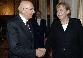 Il Presidente Giorgio Napolitano accoglie Angela Dorothea Merkel, Cancelliere della Repubblica Federale di Germania.