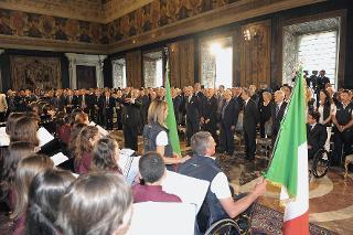 Il Presidente Giorgio Napolitano nel corso della cerimonia di consegna della Bandiera Italiana agli atleti italiani in partenza per i Giochi Olimpici e Paralimpici di Londra 2012