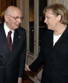 Il Presidente Giorgio Napolitano con Angela Dorothea Merkel, Cancelliere della Repubblica Federale di Germania.