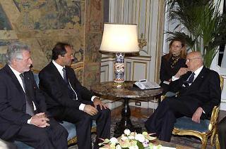 Il Presidente Giorgio Napolitano con l'On. Daniel Osvald Scioli, Vice Presidente della Repubblica Argentina e Presidente del Senato, durante i colloqui al Quirinale