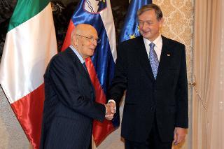 Il Presidente Giorgio Napolitano con il Presidente della Repubblica di Slovenia Danilo Turk, al Castello di Brdo
