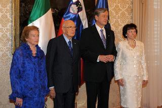 Il Presidente Giorgio Napolitano e la signora Napolitano con il Presidente della Repubblica di Slovenia Danilo Turk e signora Turk, al Castello di Brdo