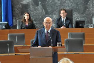 Il Presidente Giorgio Napolitano durante il suo intervento all'Assemblea Nazionale