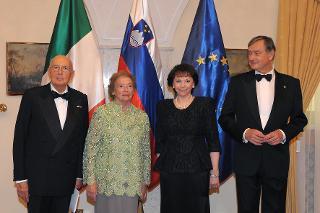 Il Presidente Giorgio Napolitano e il Presidente della Repubblica di Slovenia Danilo Turk con le rispettive consorti al Pranzo di Stato