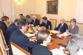 Il Presidente Giorgio Napolitano con il Primo Ministro della Repubblica di Slovenia Janez Jansa durante i colloqui in occasione della visita di Stato