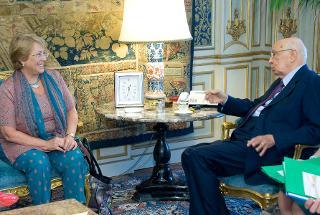 Il Presidente Giorgio Napolitano nel corso dei colloqui con Michelle Bachelet, Direttrice Esecutiva del Fondo delle Nazioni Unite per l'uguaglianza di genere e l'empowerment femminile (UN WOMEN)