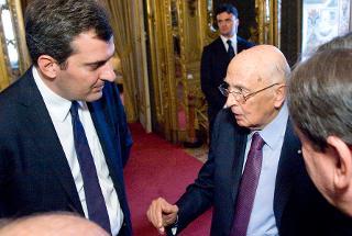 Il Presidente Giorgio Napolitano con Mario Calabresi, al termine della cerimonia del &quot;Ventaglio&quot;