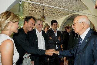 Il Presidente Giorgio Napolitano con Isabella Ferrari, Matteo Garrone, Pierfrancesco Favino e Ermanno Olmi