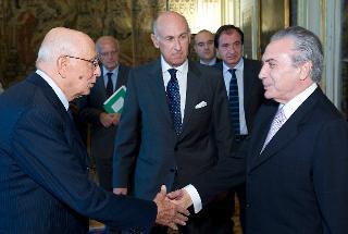Il Presidente Giorgio Napolitano accoglie Michel Temer, Vice Presidente della Repubblica Federativa del Brasile