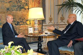Il Presidente Giorgio Napolitano con il Dott. Pascal Lamy, Direttore generale dell'Organizzazione Mondiale del Commercio durante i colloqui